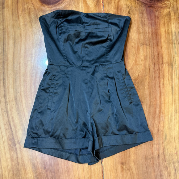 Vintage Y2K Forever 21 Women's Romper S Satin Shiny Strapless Shorts FF25 - Picture 1 of 6